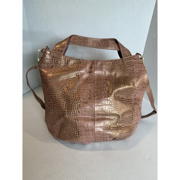 Tabelina Large Shoulder Bag Crossbody Hobo Rose Pink/Gold Croc Like Valentina - Picture 14 of 16